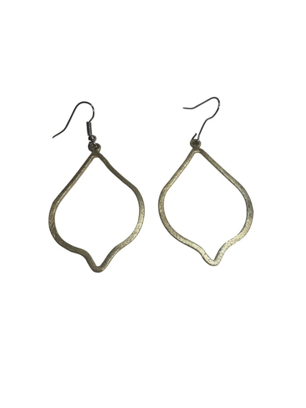 Hammered Brass Hook Dangle Drop Earrings Geometric Teardrop Shape Lightweight De